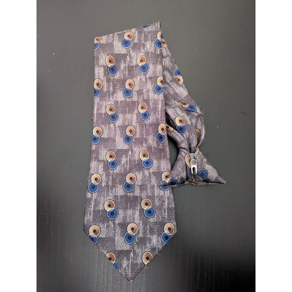 Vintage David Taylor USA Polyester Clip On Tie, Multicolor Abstract Gray 20"